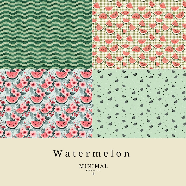Watermelon Patterned Paper Watermelon Digital Paper Background Pack | Summer Watermelon Patterns ...
