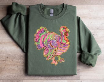 Pink Brushstroke Turkey Sweatshirt | Thanksgiving Sweatshirt | Coquette Thanksgiving