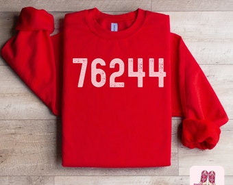 Zip Code Sweatshirt | Personalized Zip Code Sweatshirt | Hometown Sweatshirt | Custom City Sweatshirt | Fort Worth | Red