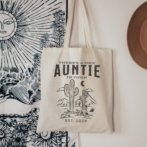 Western Aunt to be tote bag, Western Pregnancy Announcement, Gender Reveal, Aunt est 2024, New baby reveal gift for auntie, Future Aunt gift