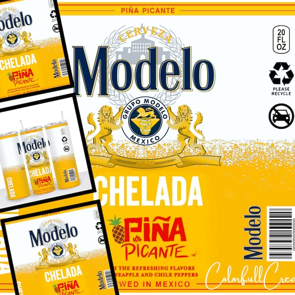 Modelo Chelada Piña tumbler designs 20oz,taper Skinny Tumbler Wrap Design PNG, Straight&Tapered Tumbler Design, Digital Download,Png