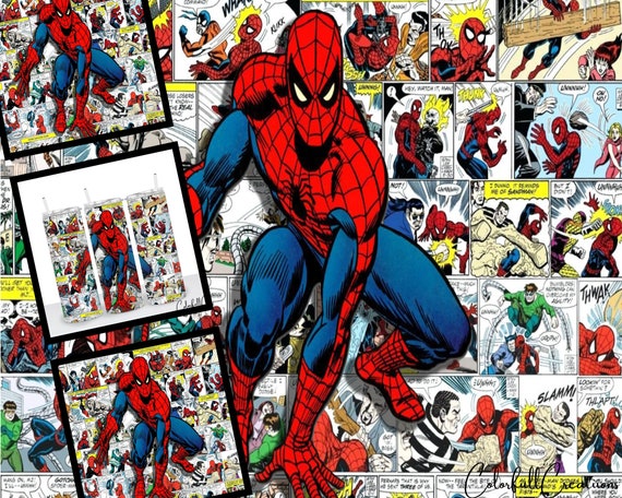 Cartoon Spiderman Tumbler Wrap Sublimation Design PNG 20oz Skinny