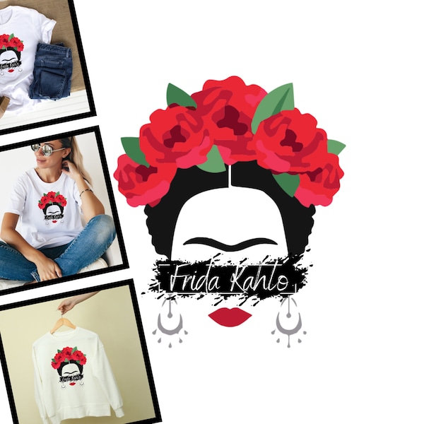 Frida Kahlo - T-Shirt design , Hoodie Design, PNG, Digital Download,SVG,JPG