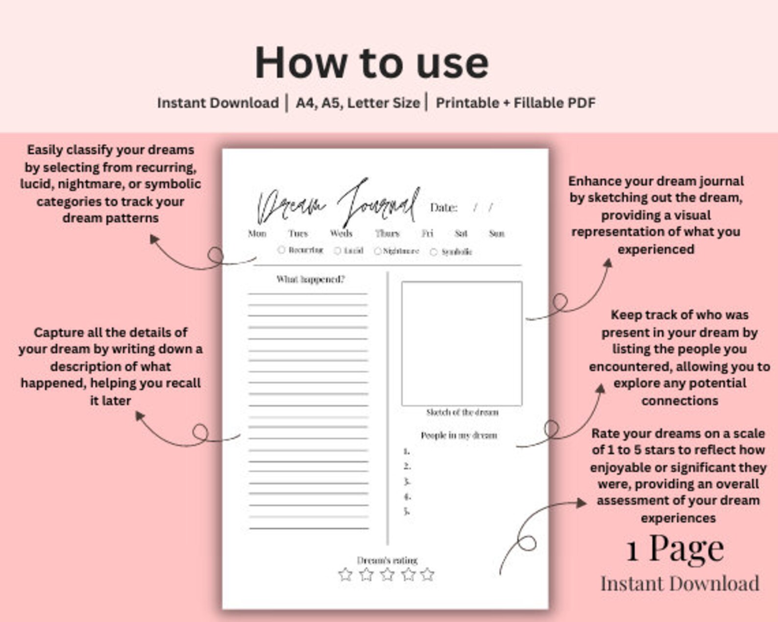 Dream Analysis Printable Dream Tracker Printable Dream Etsy