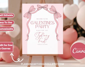 Editable Galentine&#39;s Welcome Sign Template Valentine&#39;s Party Galentine&#39;s Day Party Poster Galentine’s Brunch Galentines Printable Decoration