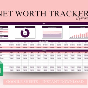 Net Worth Tracker Spreadsheet Vorlage für Google Sheets, Net Worth Dashboard, Persönliche Finanzen, Aktiva und Haftung Vorlage