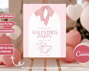 Editable Galentine&#39;s Welcome Sign Template Valentine&#39;s Party Galentine&#39;s Day Party Poster Galentine’s Brunch Galentines Printable Decoration