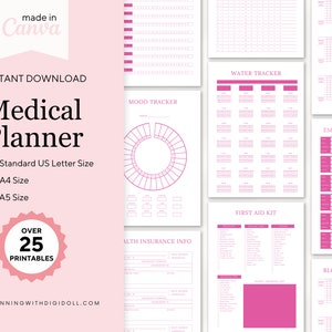 Chronic Illness Health Care Planner, Medical Information Binder, Medical Binder Printable, Medical Log, Symptom Tracker, Medication Tracker