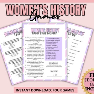 Women&#39;s History Month Trivia, Famous Women Trivia, March 8th Trivia Game, International Women&#39;s Day Trivia, Women&#39;s Activity Printable