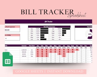 Bill Tracker Spreadsheet, Google Sheets Bill Tracker, Bill Payment Calendar, Monthly Bill Tracker, Annual Bill Tracker, Budget Planner