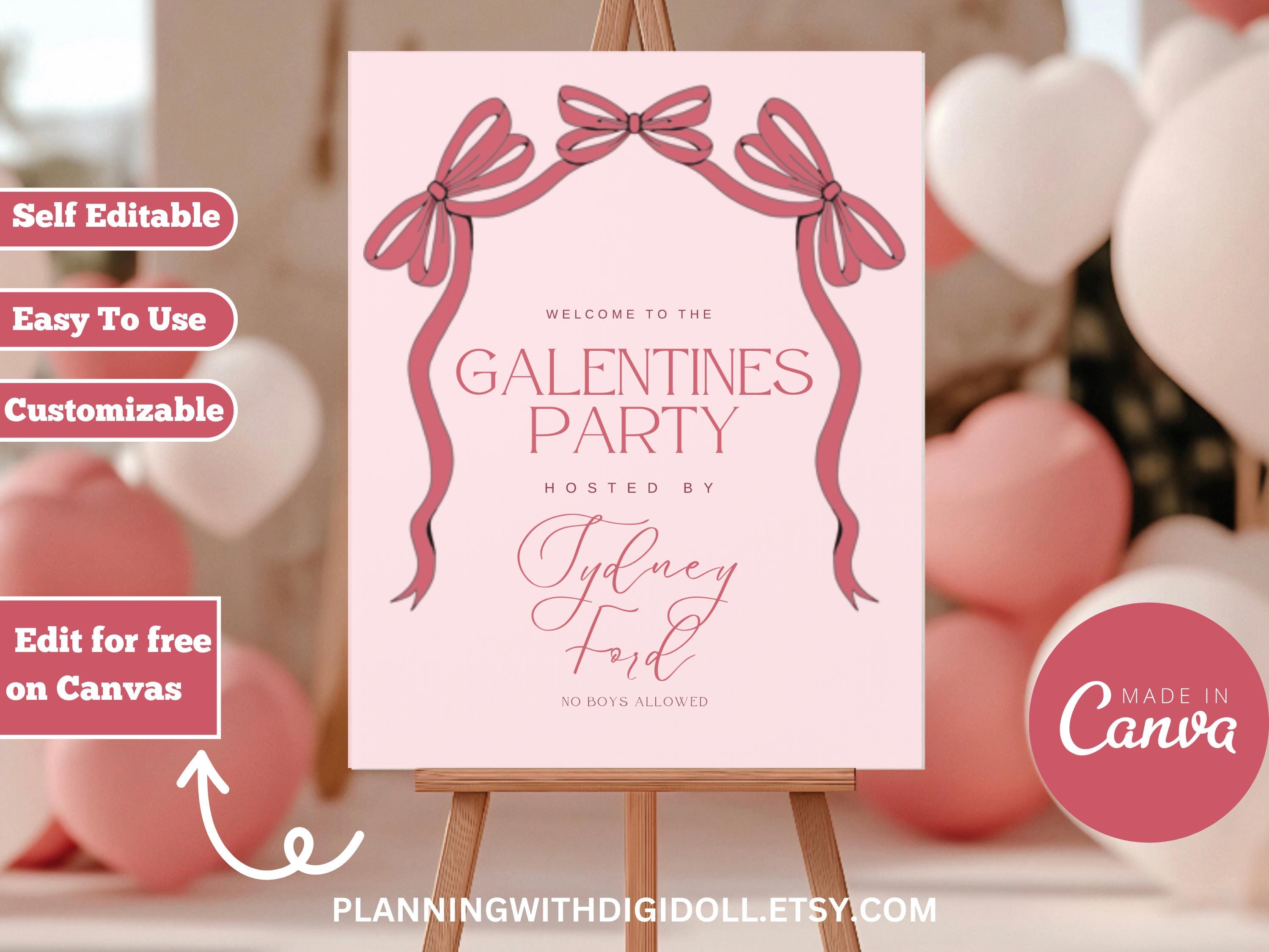 Editable Galentine's Welcome Sign Template Valentine's Party Galentine's Day Party Poster Galentine’s Brunch Galentines Printable Decoration