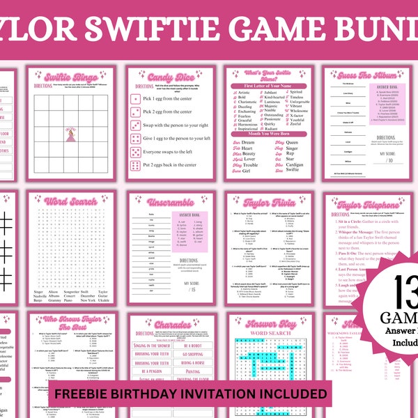 Swiftie Party Games, Taylor Party Game Bundle, T Swift Party, Party Decor, Teen Party Games, Bridal Shower Games Bundle, Party Decor