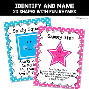 Text: Identify and Name 2D Shapes with Fun Rhymes Image: Shows included colorful posters for Square and Star