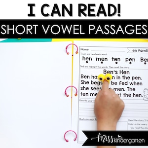 CVC Words Decodable Readers Kindergarten Word Family Fluency Reading Passages