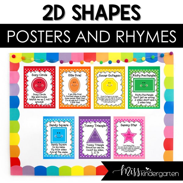 2D Shapes Posters and Rhymes | Kindergarten Math Printable Activities | Shape Poems
