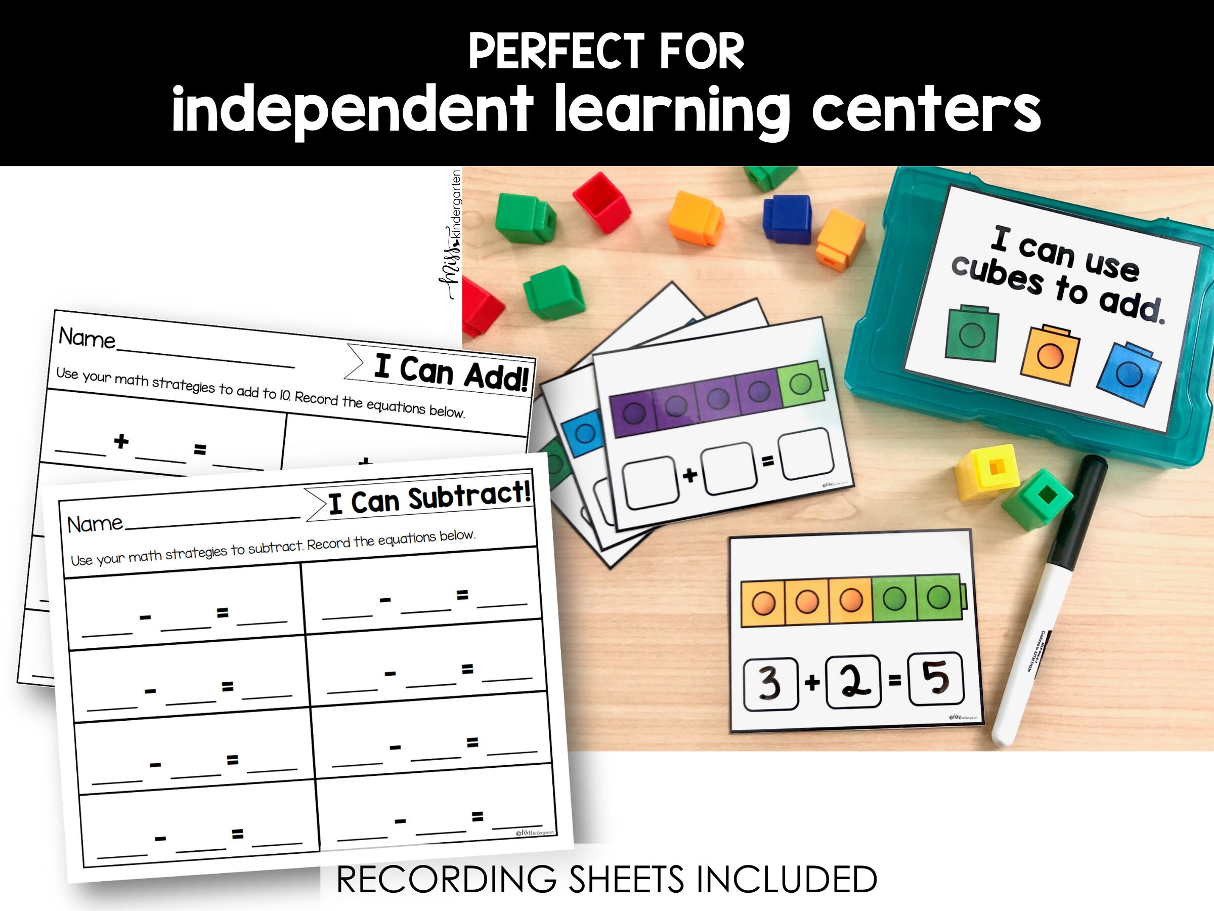Math Centers Addition and Subtraction Kindergarten Task Cards Within 10 ...
