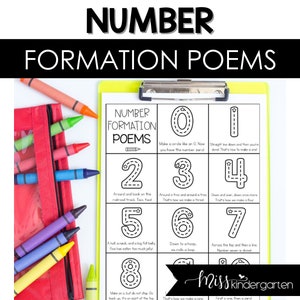 Kindergarten Math Number Sense Printable Activities | Number Poems | Writing Numbers 1-10 Practice