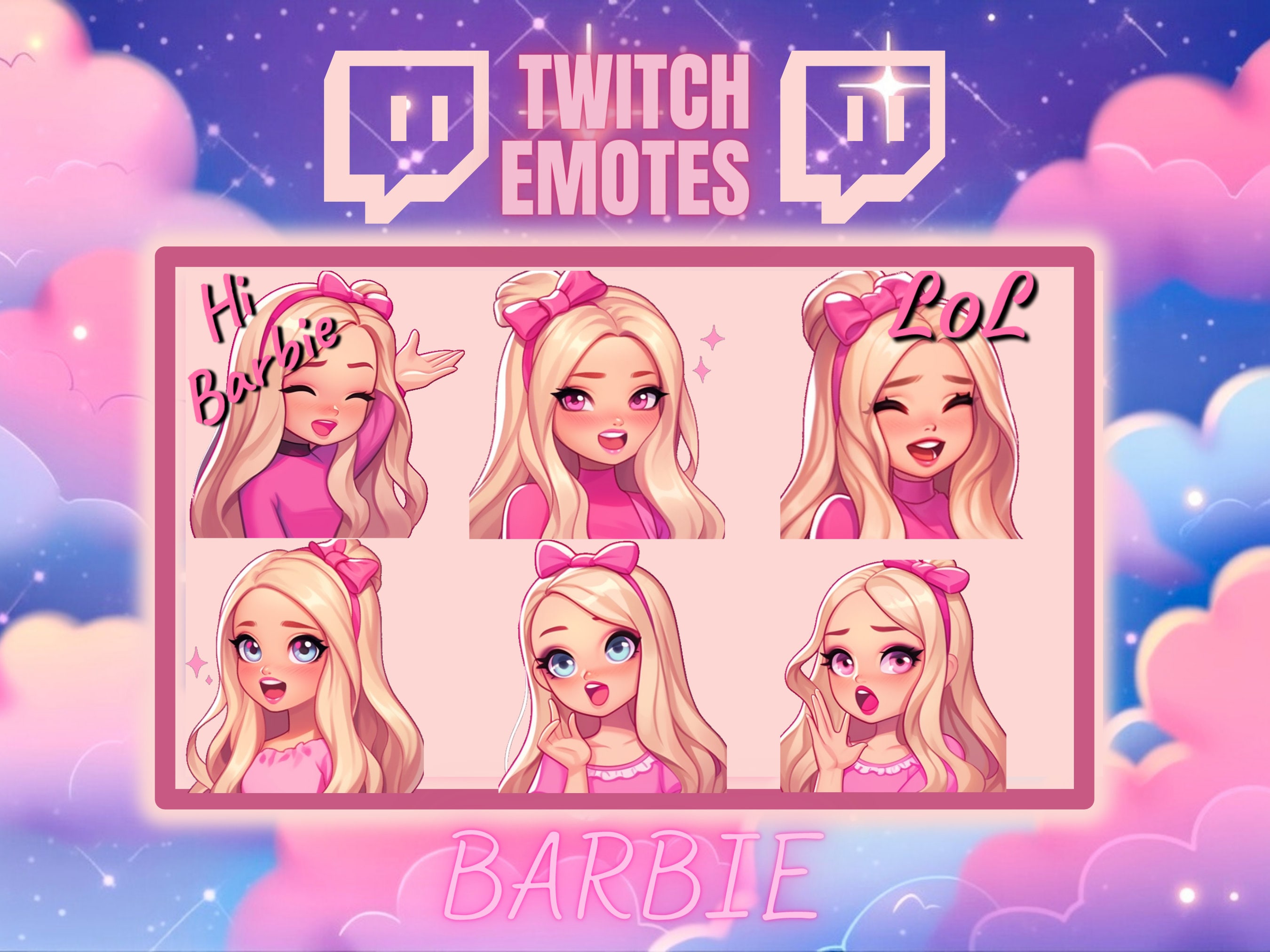 Barbie Theme Girl Twitch Emotes Set of 3 Etsy