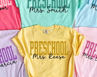 Custom Preschool teacher shirt teacher name shirt Comfort colors Personalized Preschool team teacher Group shirt Back to School tees Pre k