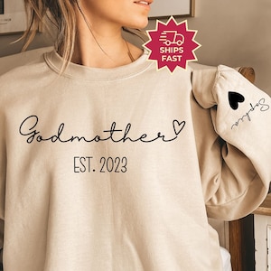 Customized Godmother Sweatshirt with Kid Names on Sleeve, God Mother Shirt, Godmama Gift, Godmother Proposal Crewneck Mother&#39;s Day Gift
