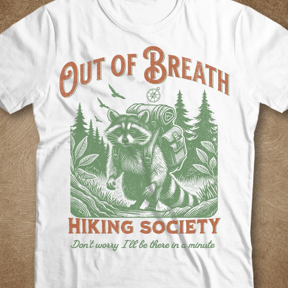 Hiking T-Shirt, Racoon Shirt,Out Of Breath Hiking Society Shirt, Nature Shirt, Raccoon Tshirt, Y2K Shirts, Retro Shirt, Trash Panda Shirt Citychiefsrugs