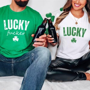 Group Drinking Shirt Lucky fucker tee couple st. patrick's day shirt Funny Profanity Shirt funny st patricks husband wife beer shirt GG020