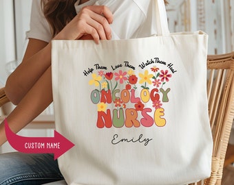 Personalized Oncology Nurse Tote Bag - Custom Name Oncology Nurse Gift - Floral Canvas Bag Oncology Nurses - Nursing Work Bag - Appreciation