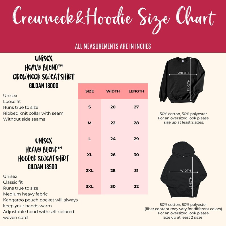 a hoodie size chart with measurements and measurements