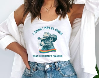 I think i may be Gayer Tank Top, Retro Pride Tank Top, Opossum Tank Top, Pride Month, Funny Pride, Gay Tank Top, queer Tank Top, lgbtq Tank