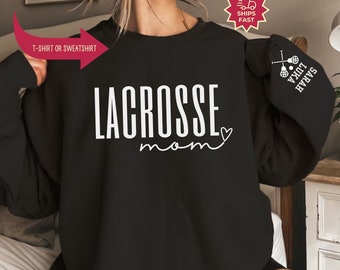 Custom Lacrosse Mom Sweatshirt with Kid Name on Sleeve, Proud LAX Mama Sweater, Personalized Lacrosse Gift, Game Day Crewneck, Team Mom Gift