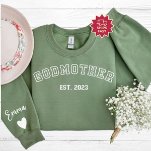 Customized Godmother Sweatshirt with Kid Names on Sleeve, God Mother Shirt, Godmama Gift, Godmother Proposal Crewneck Mother&#39;s Day Gift
