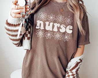 Comfort Colors Nurse Shirt, Custom Nurse Shirt, Nurse Shirt, Nursing School Tee, Nurse Tee, Gift For Nurse, ER Nurse Shirts Floral Nurse Tee