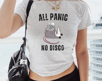 All Panic no Disco BabyTee, Possum Baby Tee, Opossum Crop Top, Nervous possum, Anxiety shirt, Weirdcore shirt, Animal shirt, ironic, Y2k Tee