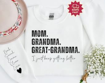 Personalized Mom Grandma Great-Grandma Sweatshirt Custom Grandkids names Grandma Sweatshirt Gift For Great-Grandma Mom Step Mom Gift
