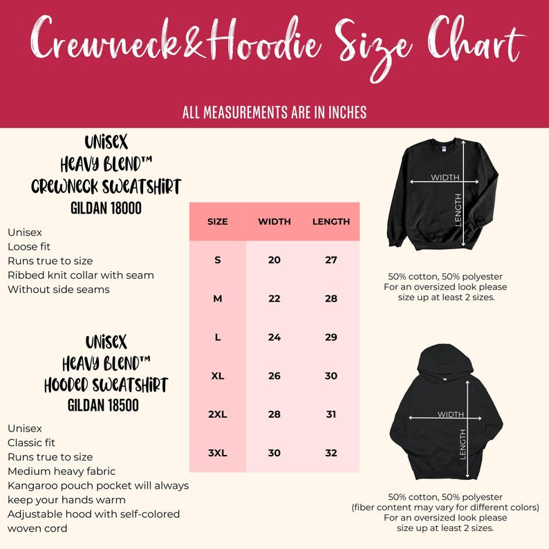 a hoodie size chart with measurements and measurements