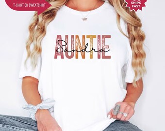 Personalized Aunt Shirt for Aunt Shirt With Name, Custom Gift for Aunt Pregnancy Announcement Reveal to Aunt Mother's Day Gift, Aunt Gifts