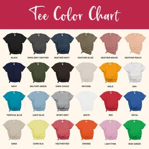 a color chart for a tee shirt with different colors