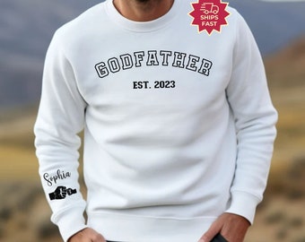 Customized God Father Sweatshirt with Kid Names on Sleeve, God Father Shirt, Godfather Gift, Godfather Proposal Crewneck Father's Day Gift