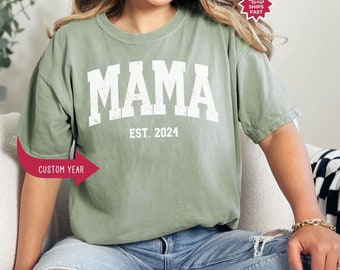 Custom Mama Shirt, Mama Est Shirt, Pregnancy Announcement, Personalized Mom Tshirt, Mothers Day Gift, Comfort Colors Mama Shirt Gift