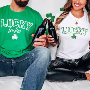 st. patrick's day shirt Funny Profanity Shirt Group Drinking Shirt Lucky fucker tee couple   funny st patricks husband wife beer shirt GG023