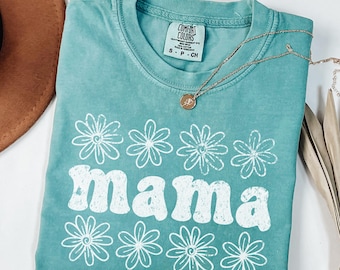 Comfort Colors Cute Mama Shirt, Mothers Day Gift For Mom, Floral Mama Shirt, Pregnancy Announcement, Unique Mom Gift Retro Mom Birthday Gift