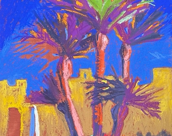 Palmeras 2 Pintura Pastel Original 6.5x10