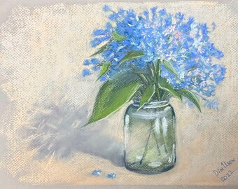 Nomeolvides Pintura Pastel Original 8,5x11.5