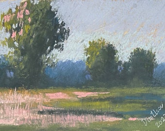La tarde de verano Pintura Pastel Original 4.5x7