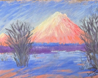 Monte Rainier Pintura Pastel Original 8,5x11.5