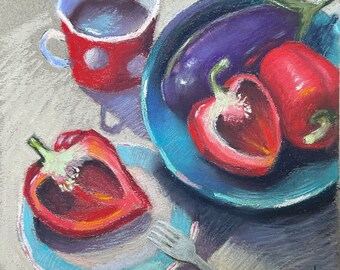Pimientos Original Pintura Pastel 9x9
