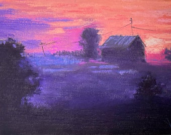 La Tarde Violeta Pintura Pastel Original 4.5x7