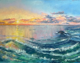 El Océano Pintura Pastel Original 11x15