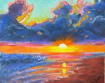 Pintura Pastel La puesta de sol 8.5x9