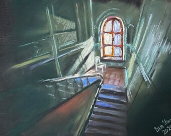 Antiguo San Petersburgo Pintura Pastel Original 8,5x11.5
